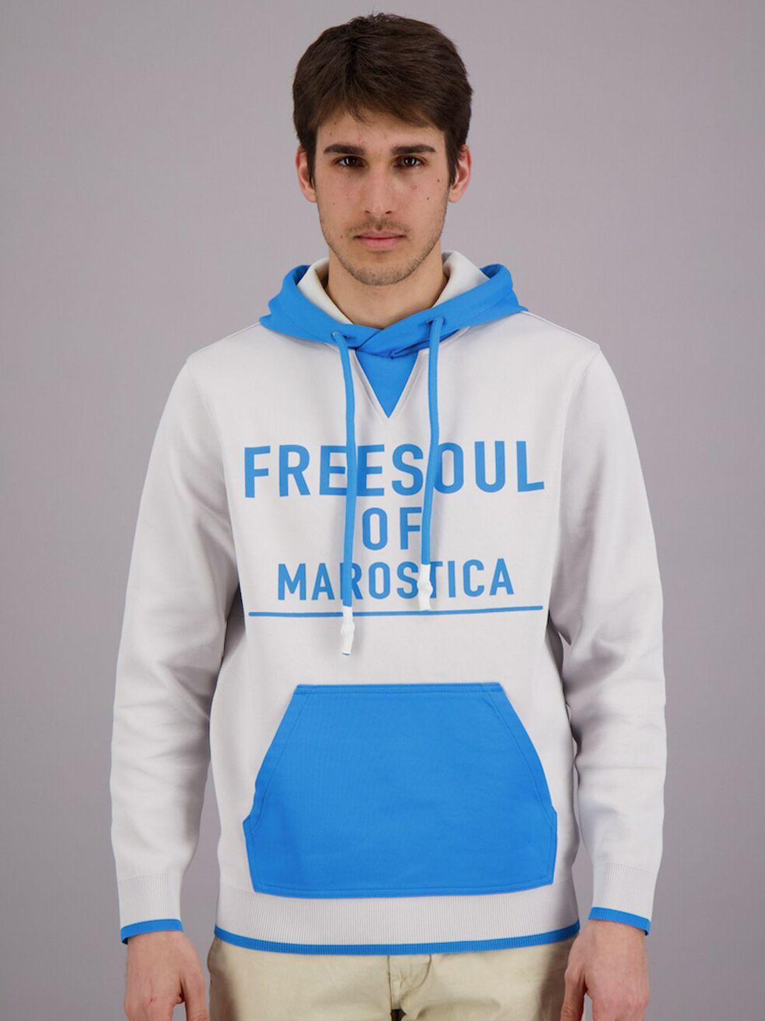 freesoul men blue printed hooded sweatshirt