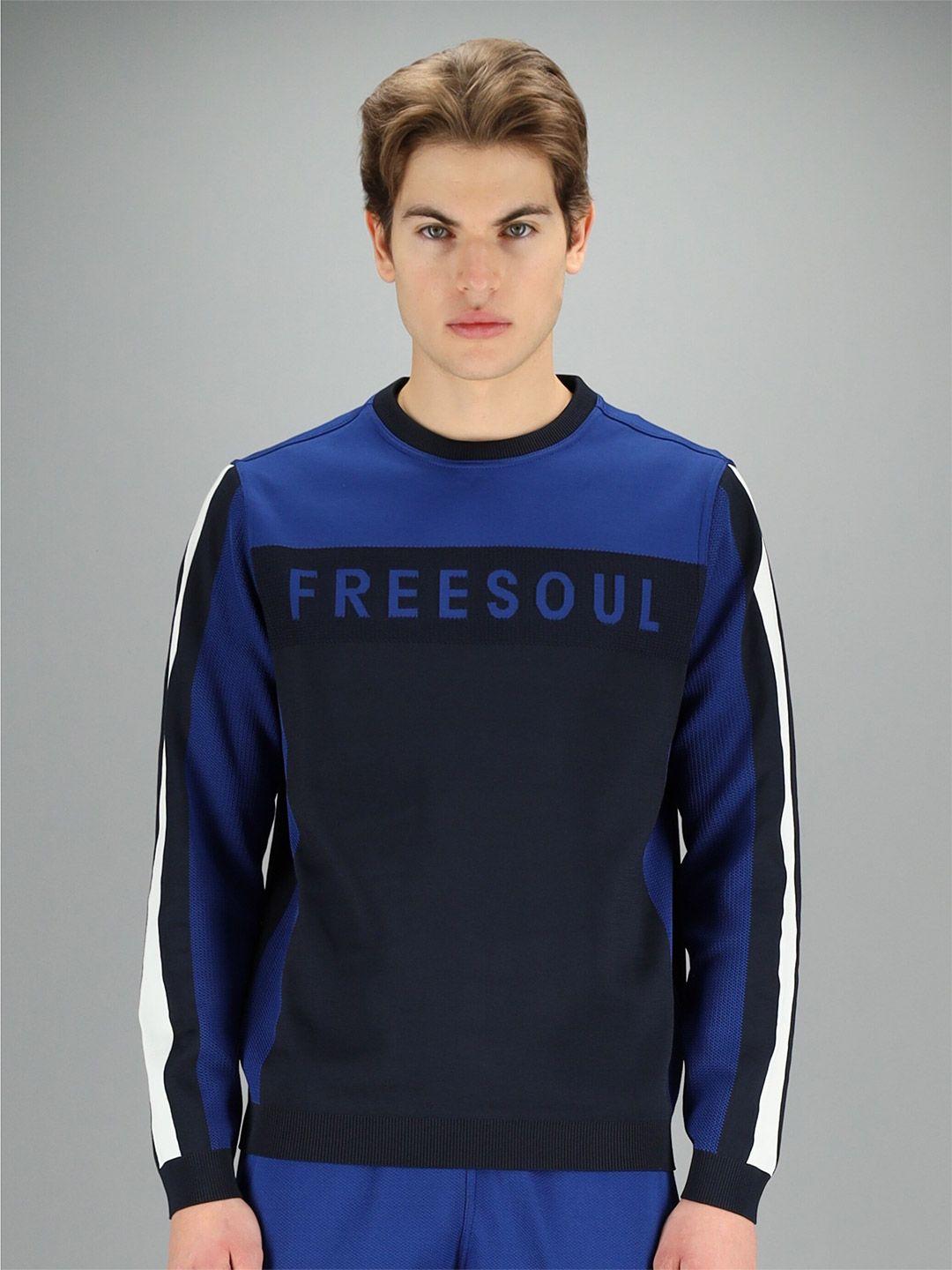 freesoul men blue printed sweatshirt
