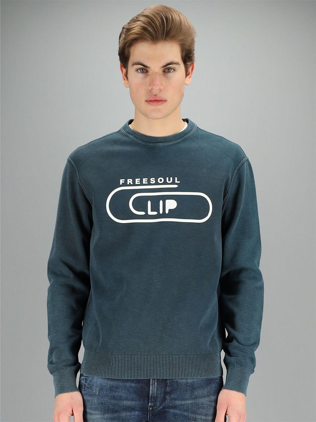 freesoul men blue printed sweatshirt