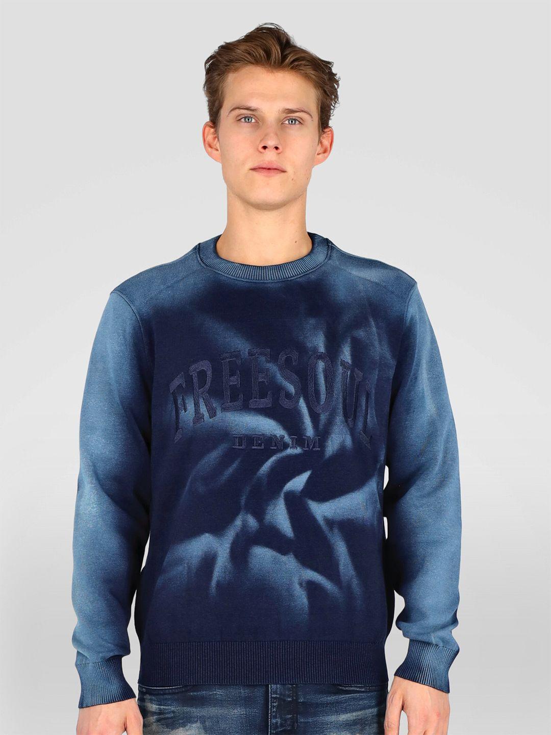 freesoul men blue printed sweatshirt