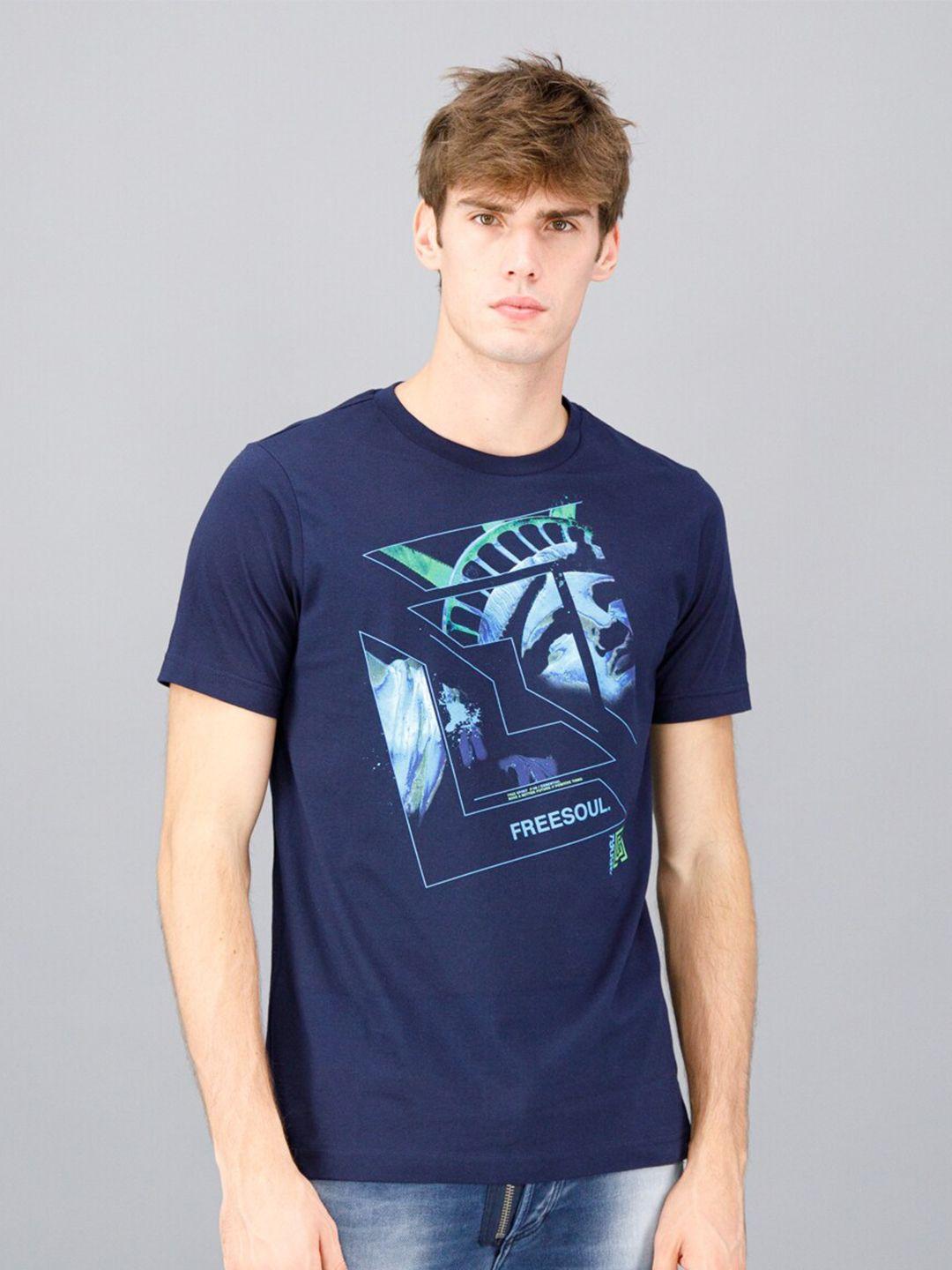 freesoul men blue printed t-shirt