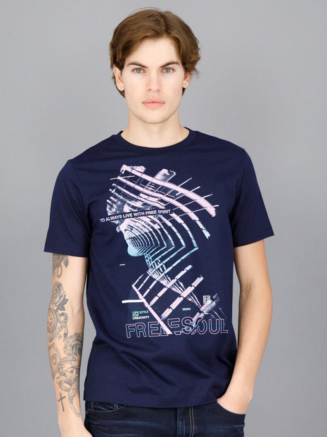 freesoul men blue printed t-shirt