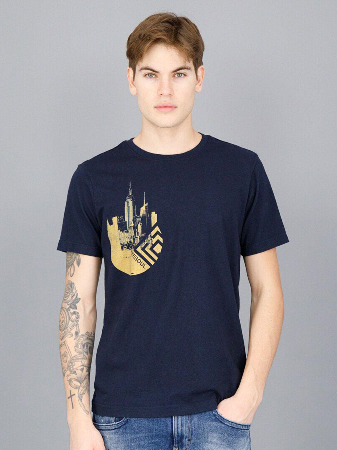 freesoul men blue printed t-shirt