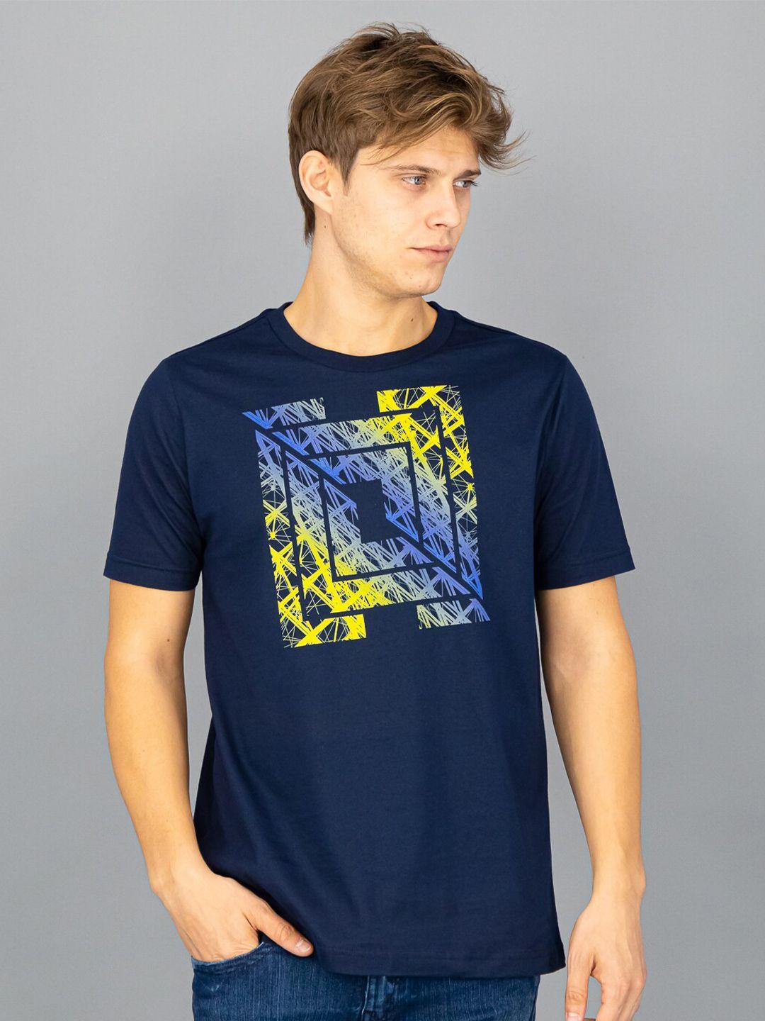 freesoul men blue pure cotton printed t-shirt