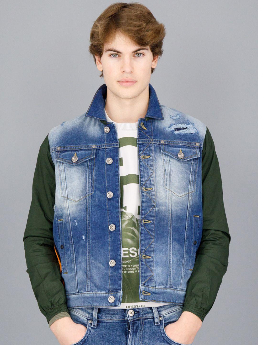 freesoul men blue washed cotton denim jacket