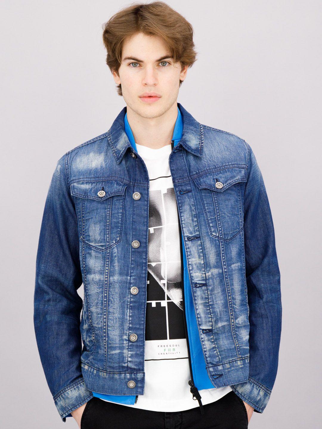 freesoul men blue washed denim jacket