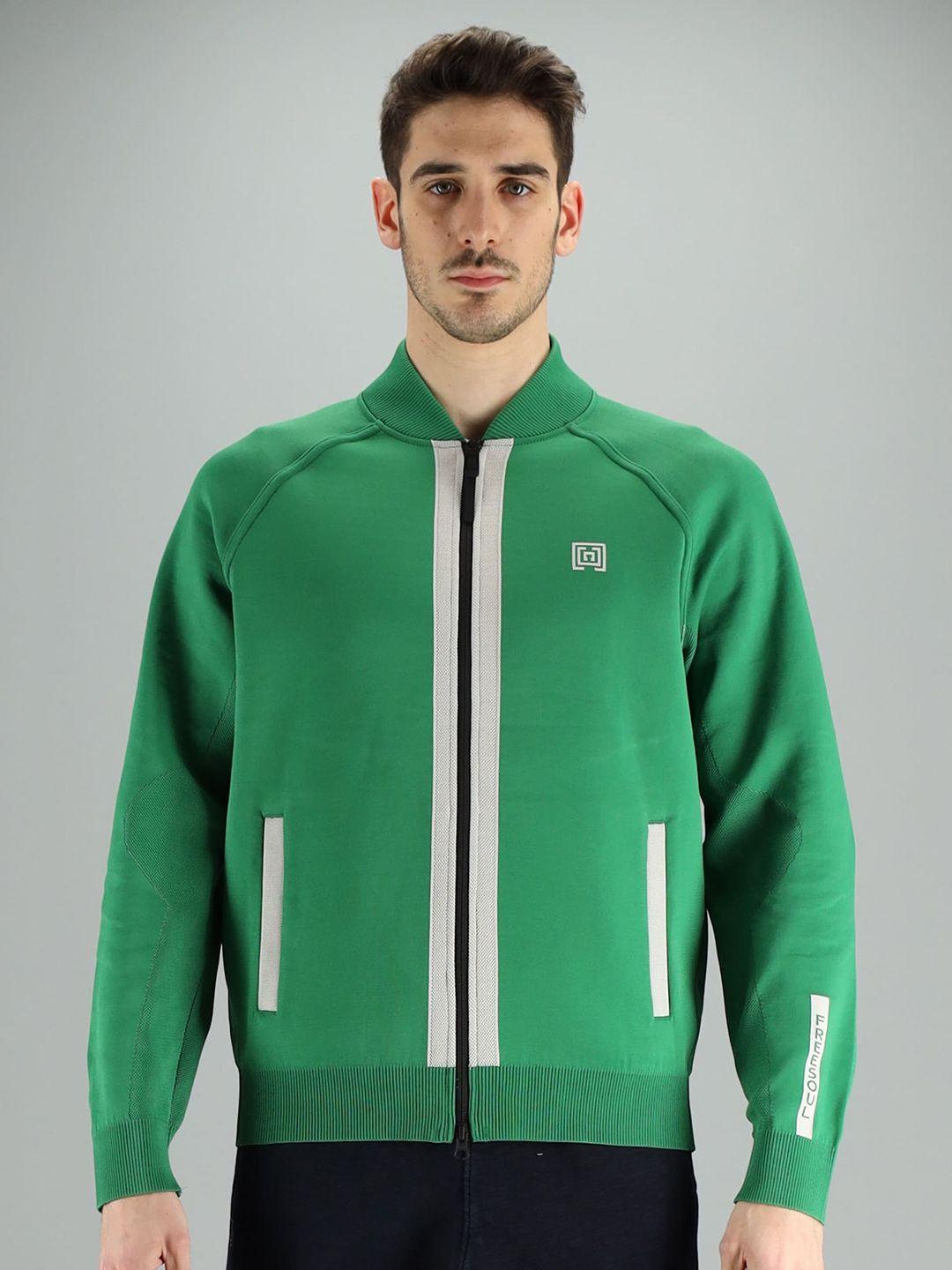 freesoul men green solid front-open sweatshirt