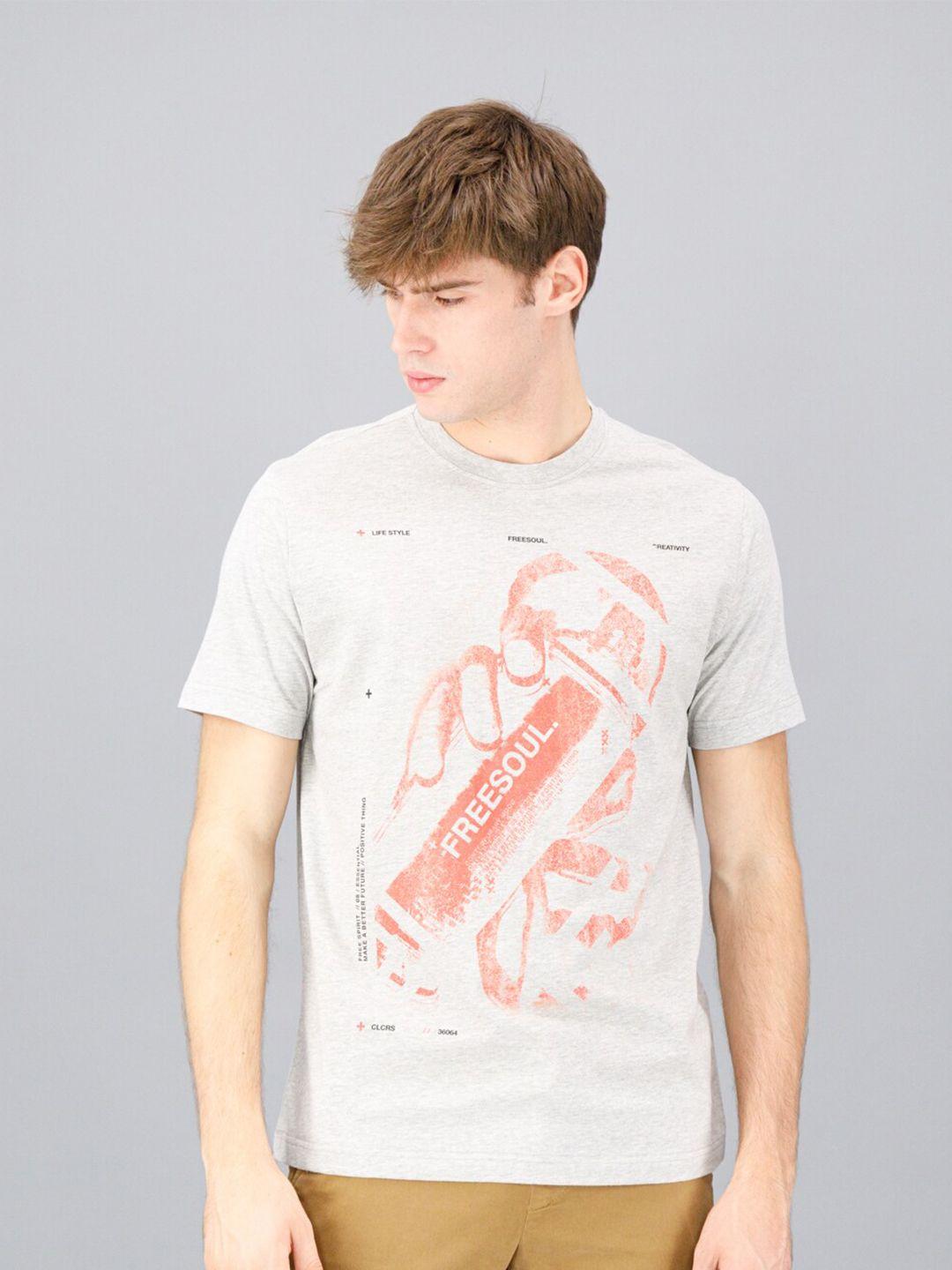 freesoul men grey graphic printed t-shirt