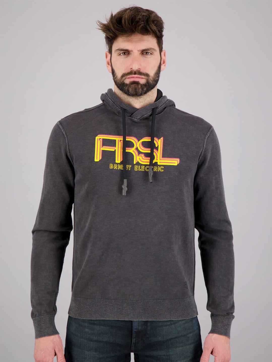 freesoul men grey printed hooded sweatshirt