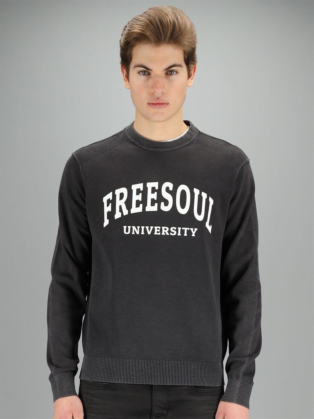 freesoul men grey printed sweatshirt