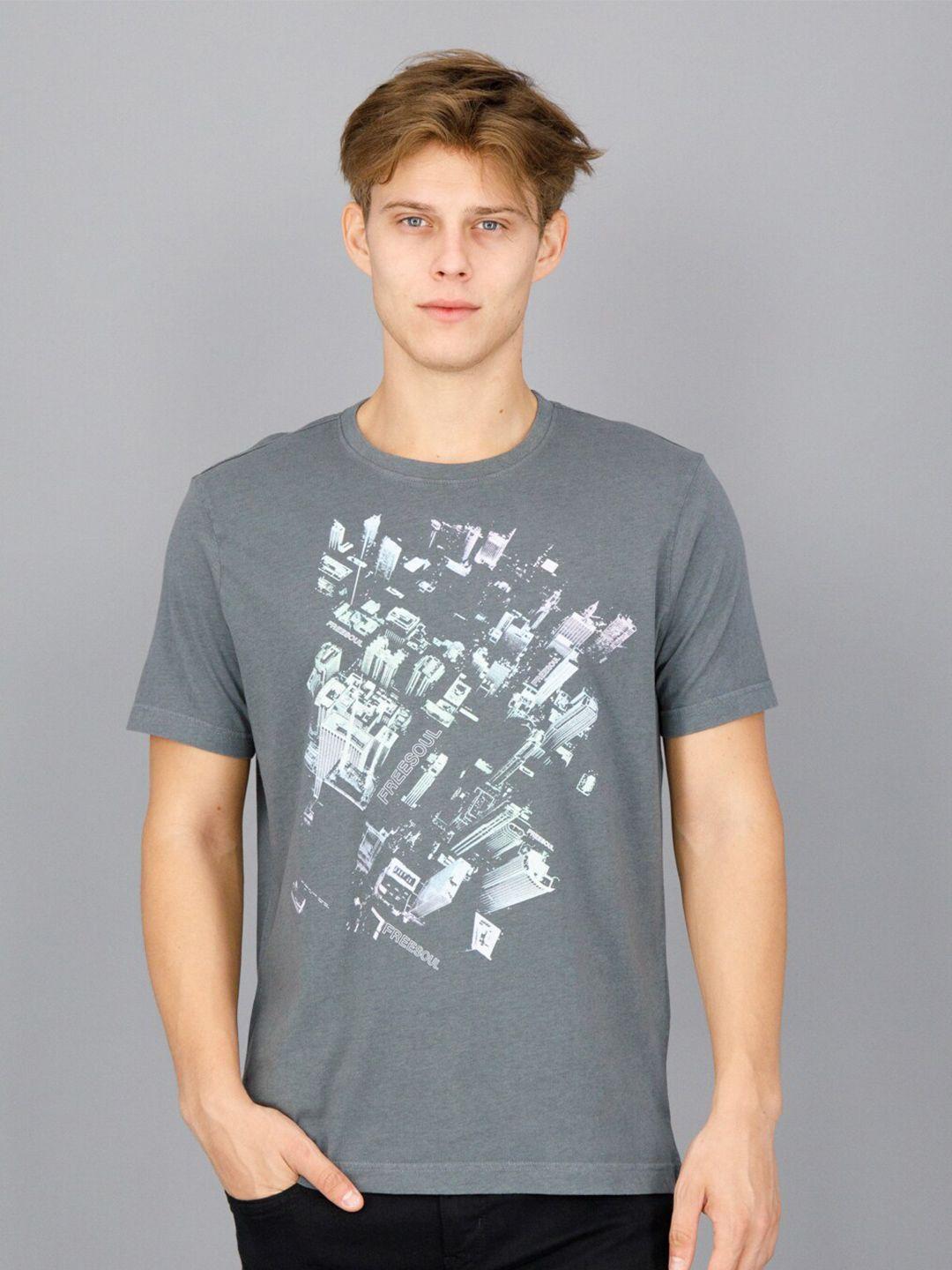 freesoul men grey printed t-shirt