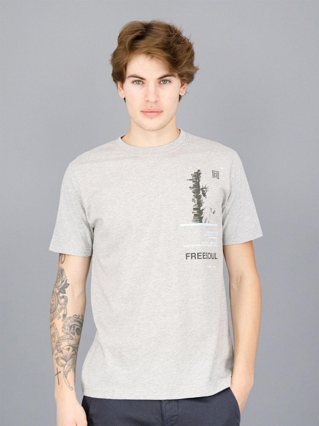 freesoul men grey typography printed t-shirt