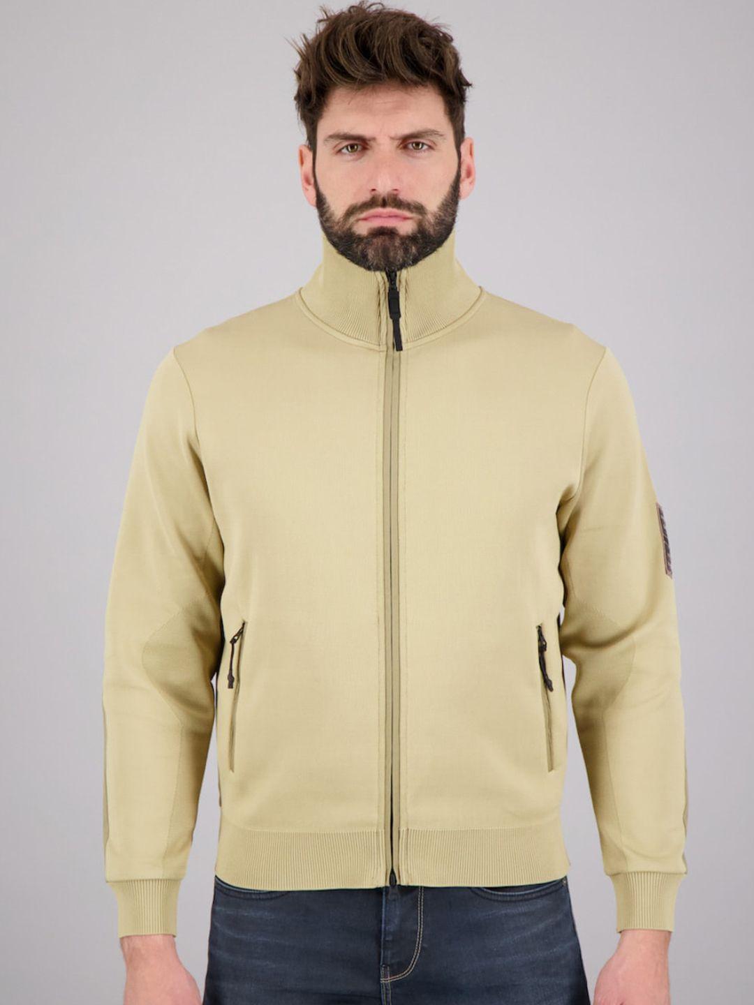 freesoul men khaki longline bomber jacket with zip detail