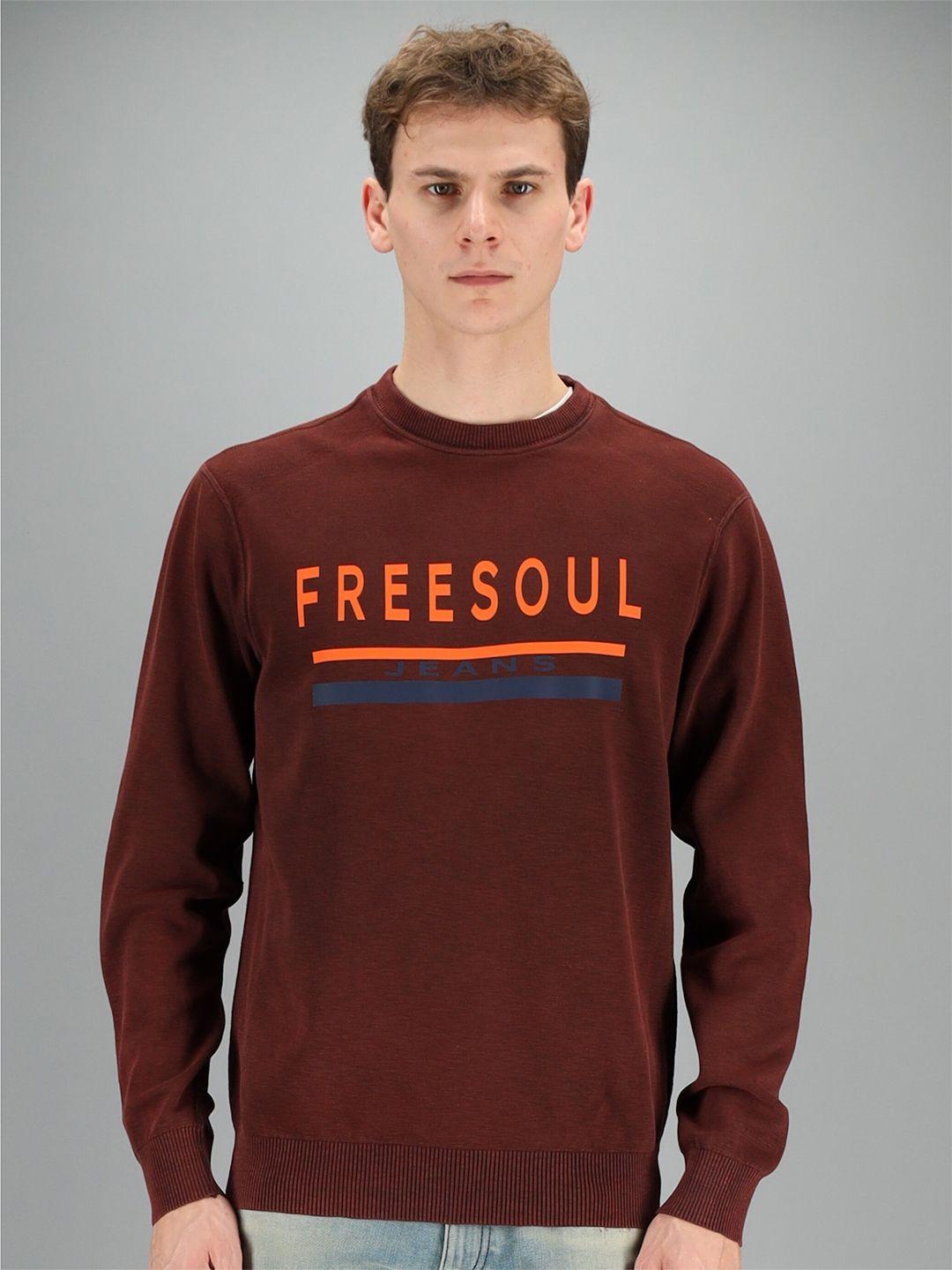 freesoul men maroon & orange brand logo printed sweatshirt