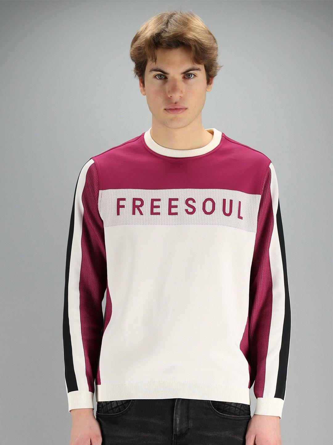 freesoul men off white & red colourblocked sweatshirt