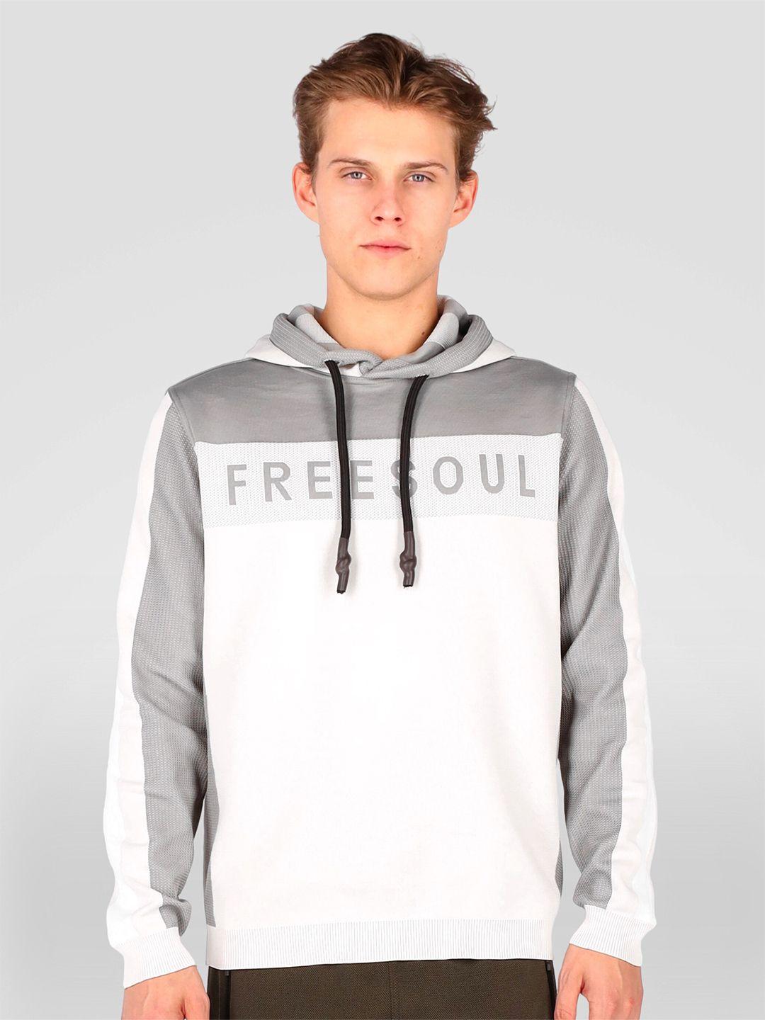 freesoul men off white printed hooded sweatshirt