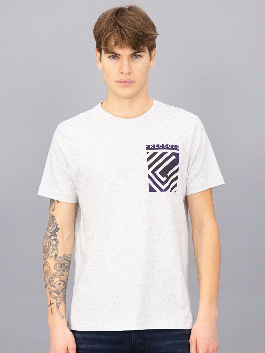 freesoul men off white printed round neck t-shirt