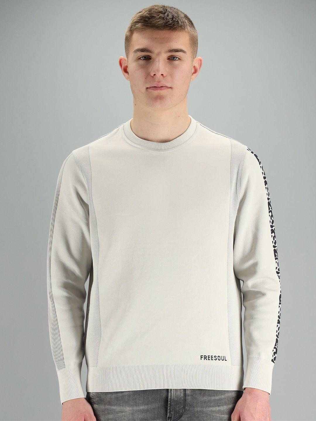 freesoul men off white solid sweatshirt