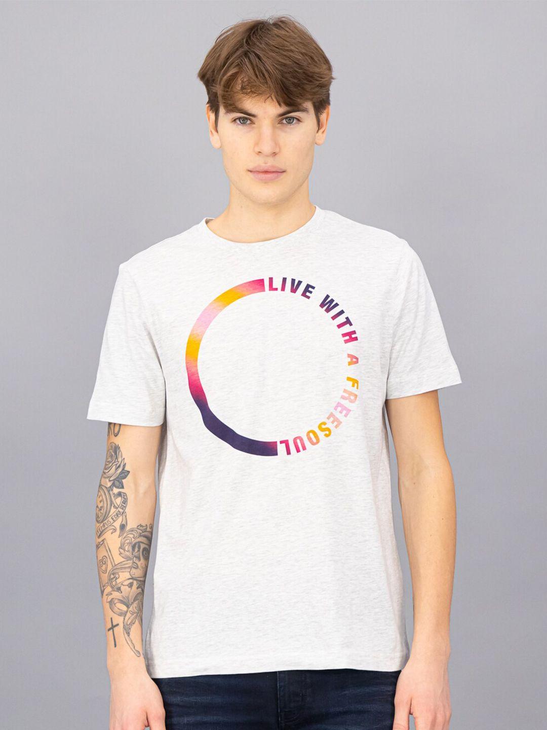 freesoul men off white typography printed round neck  t-shirt