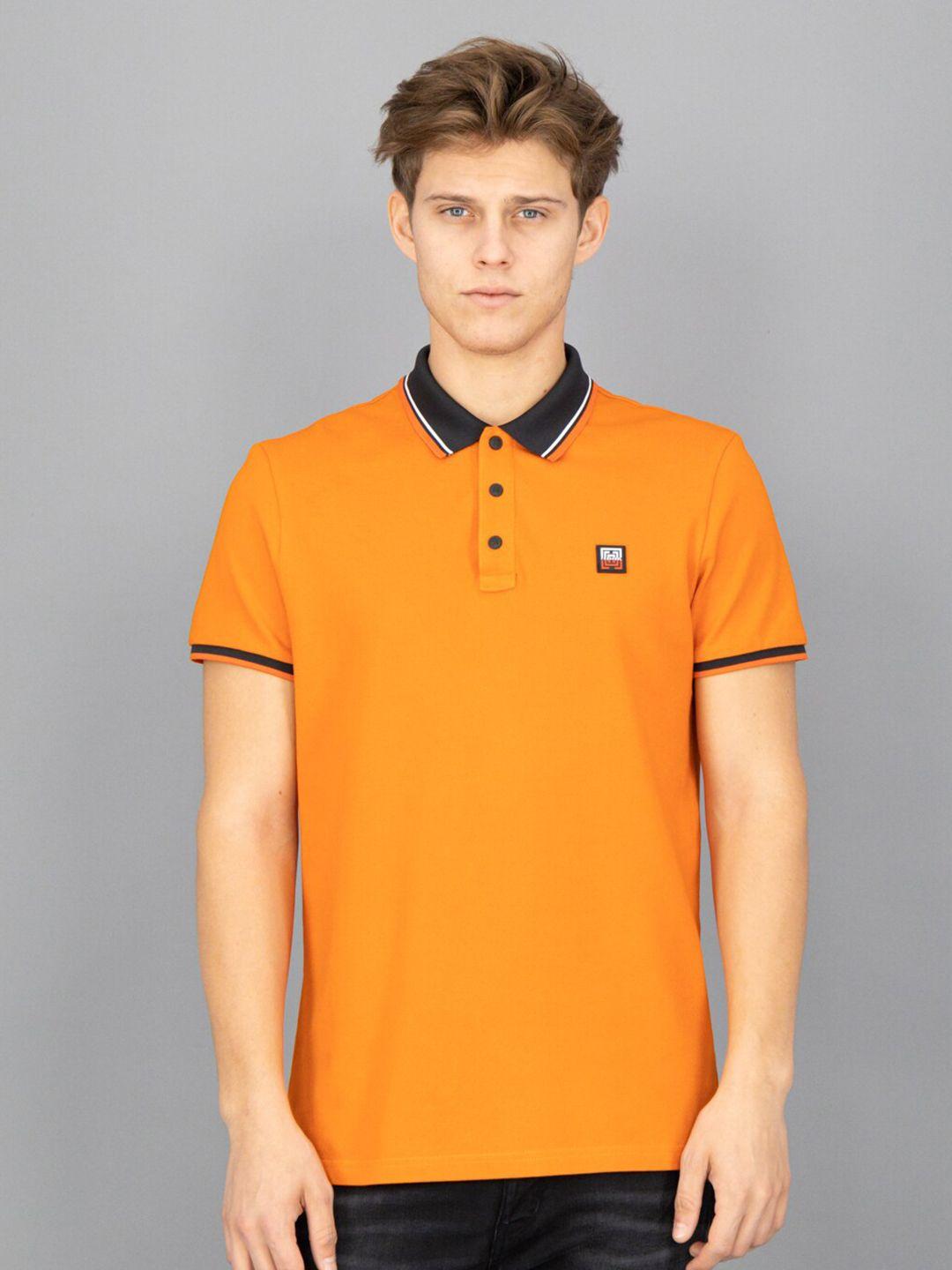 freesoul men orange & black polo collar t-shirt