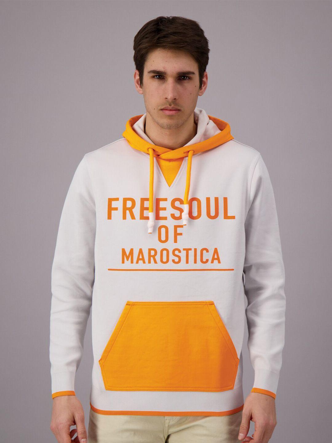 freesoul men orange printed hooded sweatshirt