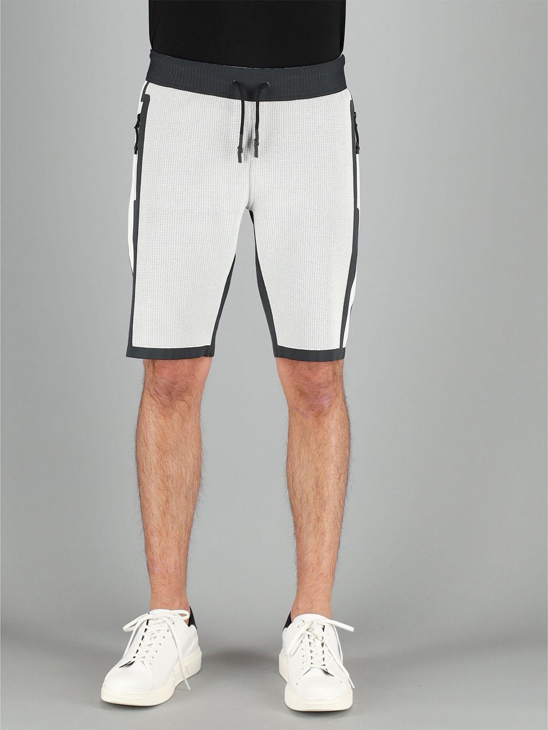 freesoul men white & charcoal grey colourblocked shorts