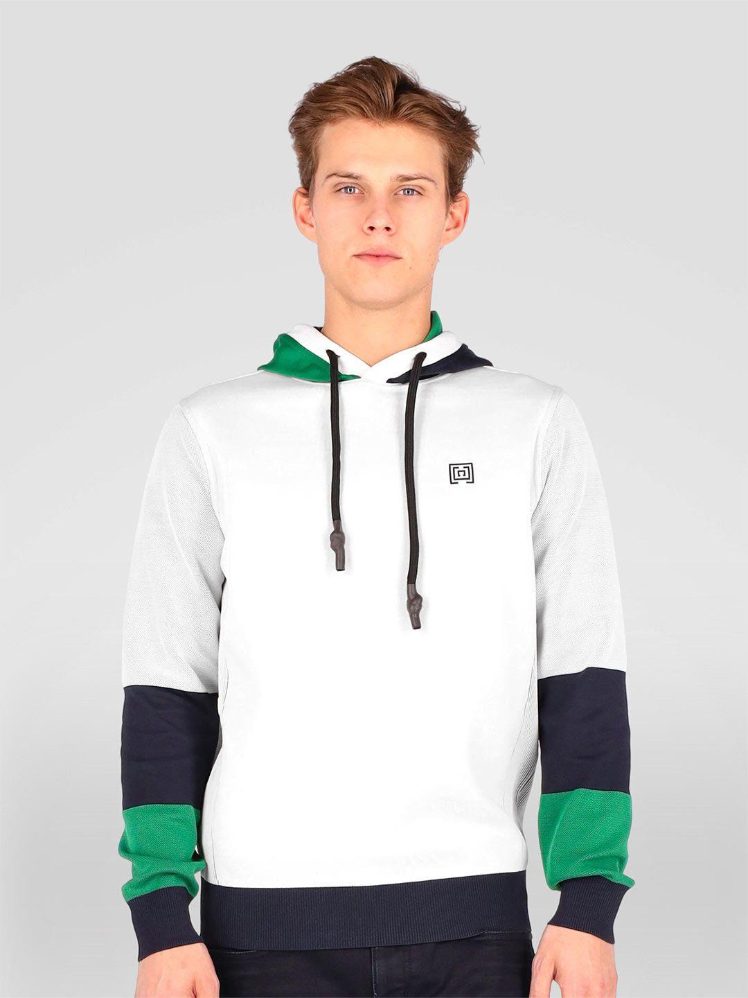 freesoul men white colourblocked hooded sweatshirt