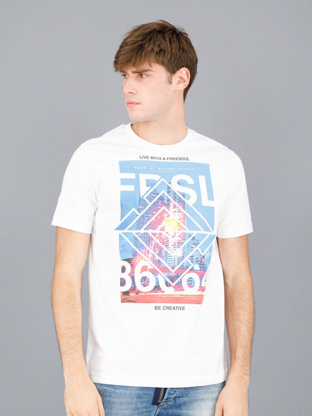 freesoul men white printed pure cotton t-shirt