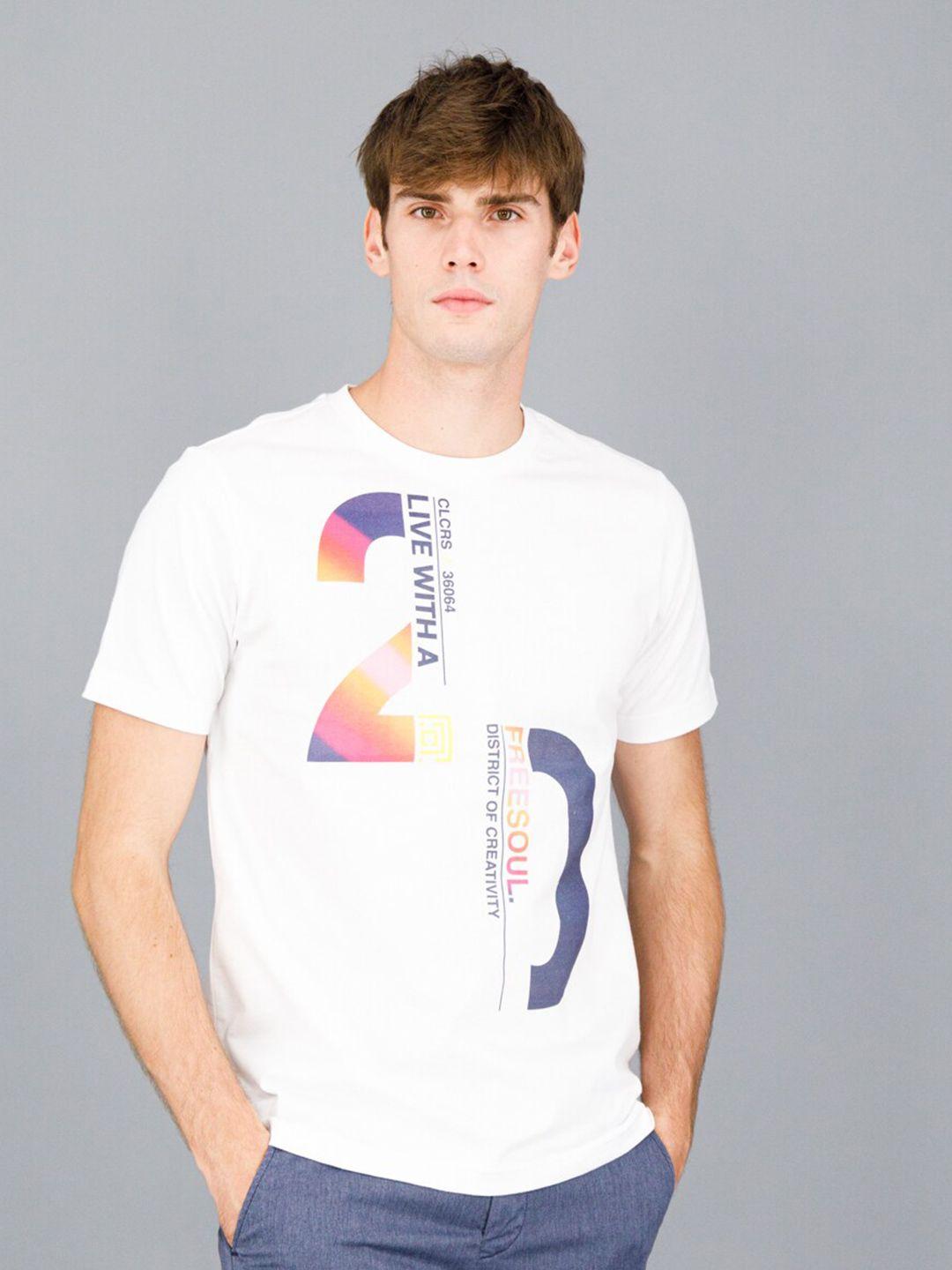 freesoul men white printed pure cotton t-shirt