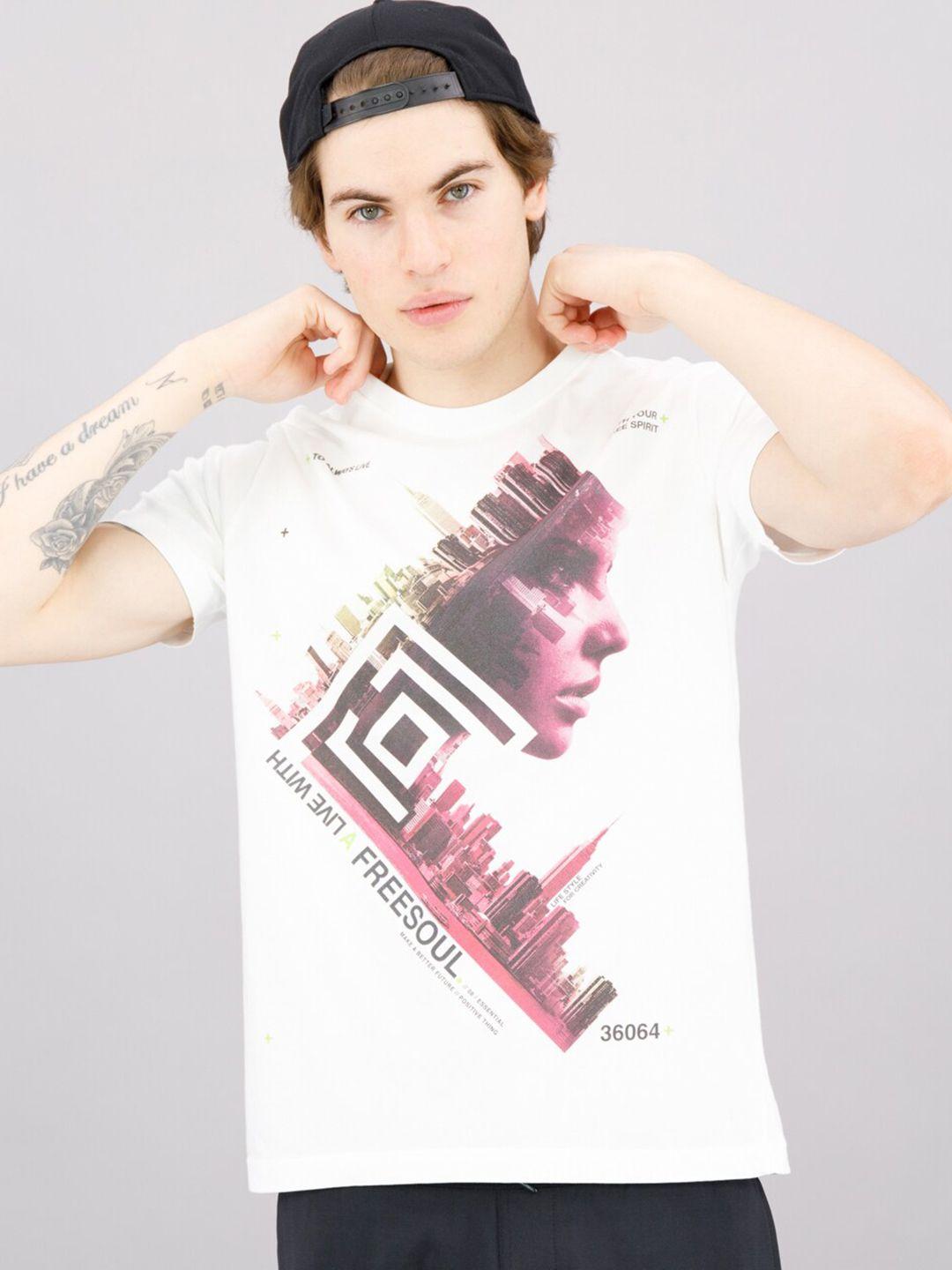 freesoul men white typography printed t-shirt