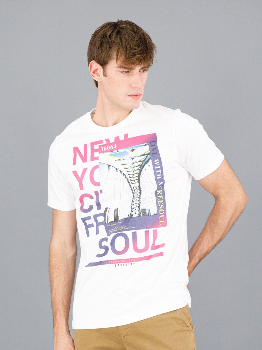 freesoul men white typography printed t-shirt