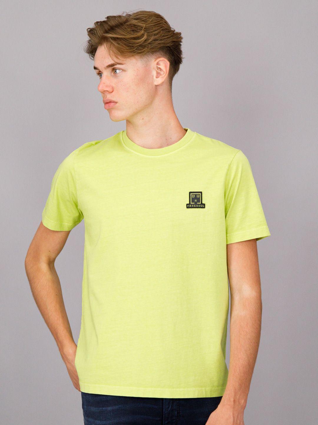 freesoul men yellow solid t-shirt