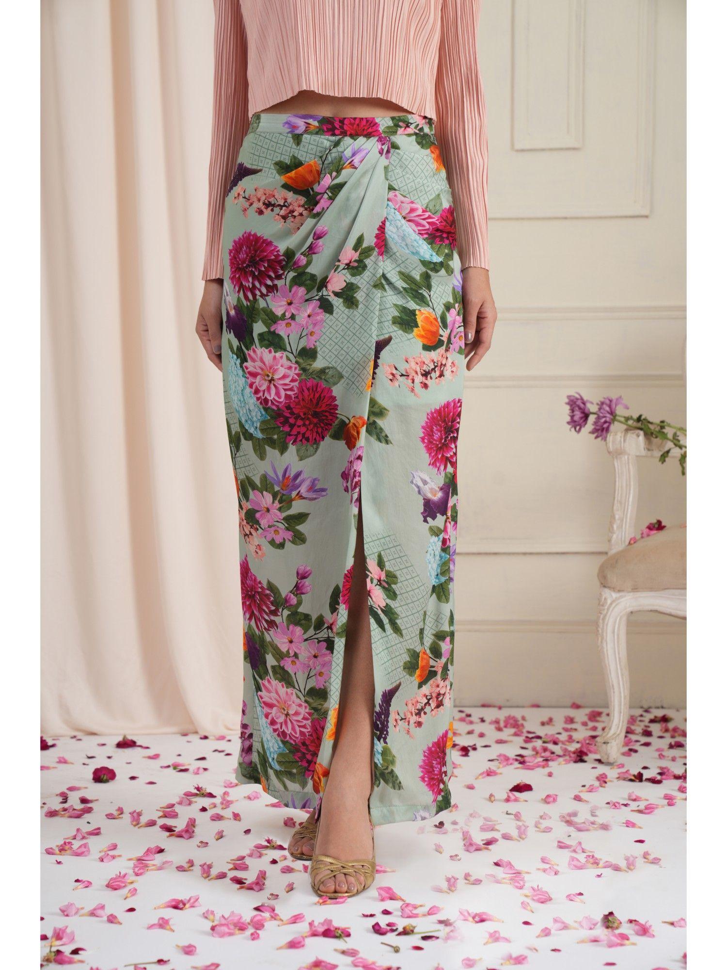 freida floral drape skirt