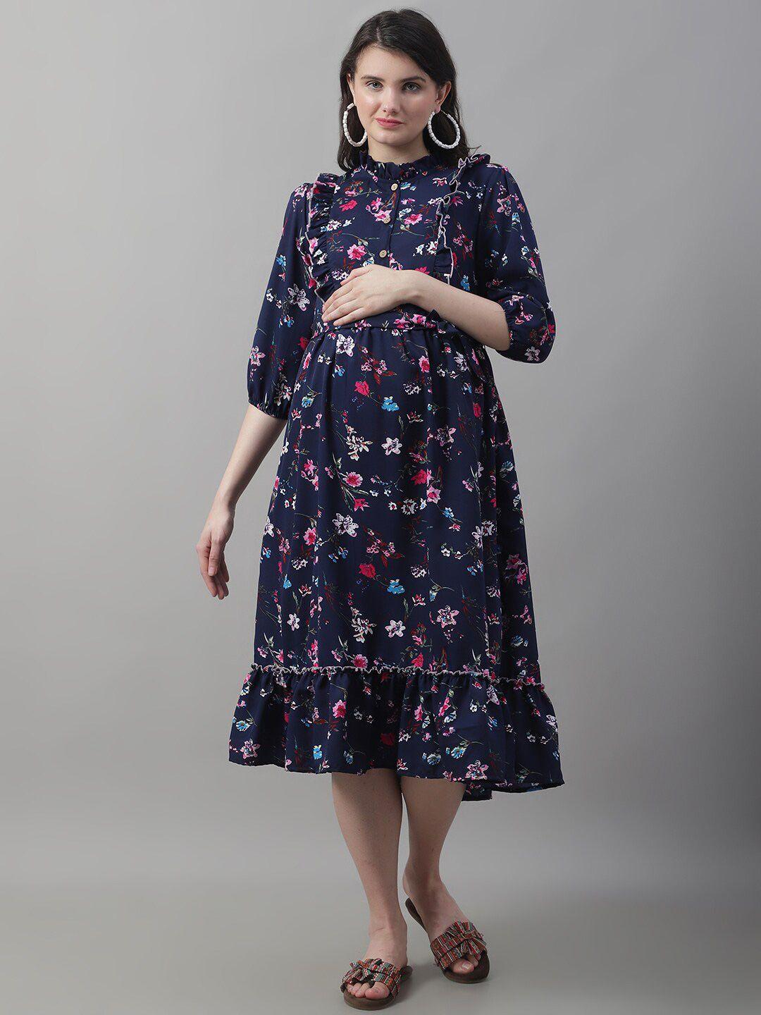 frempy floral print crepe maternity fit & flare midi dress