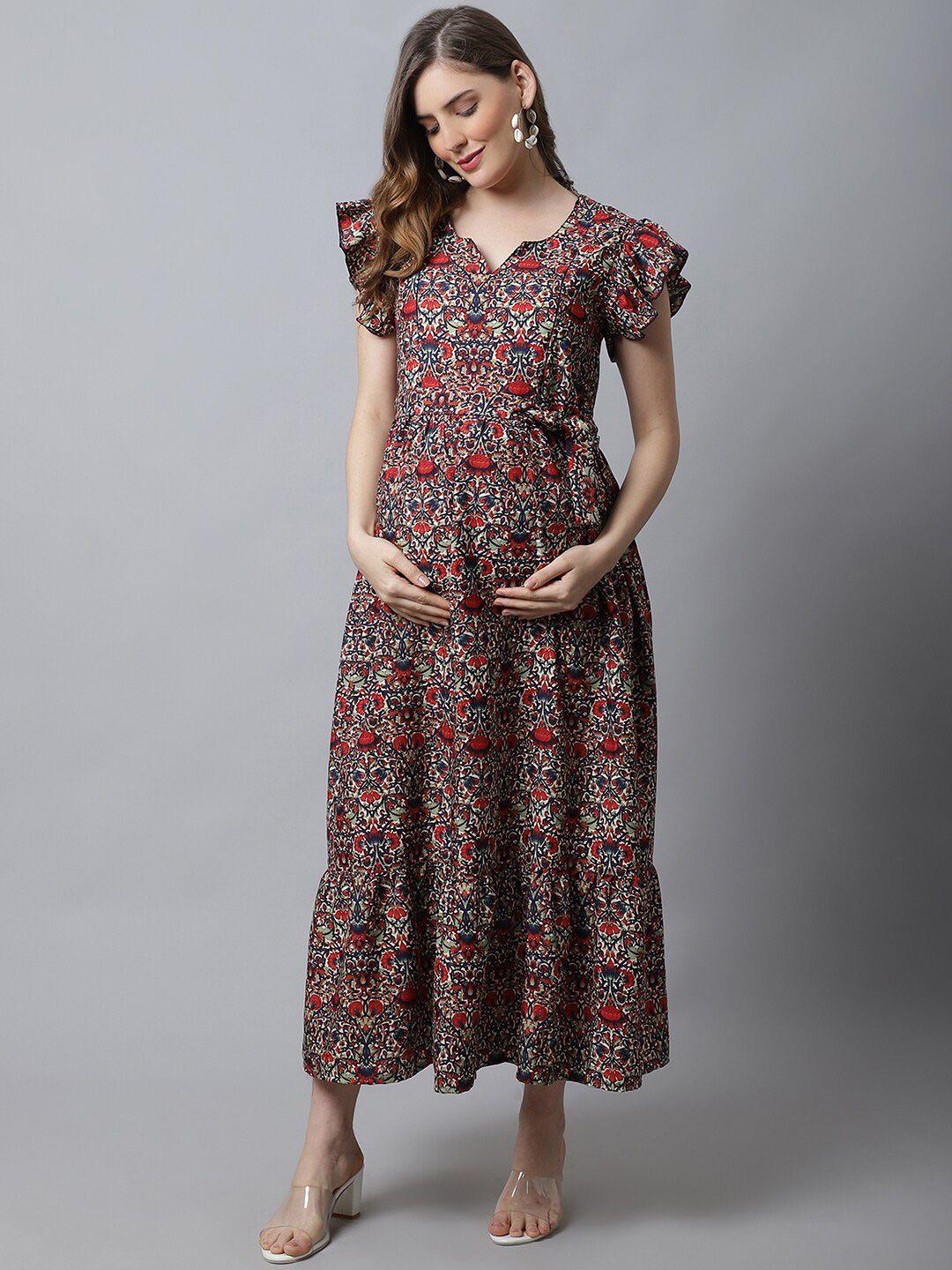 frempy floral print puff sleeve crepe maternity maxi dress