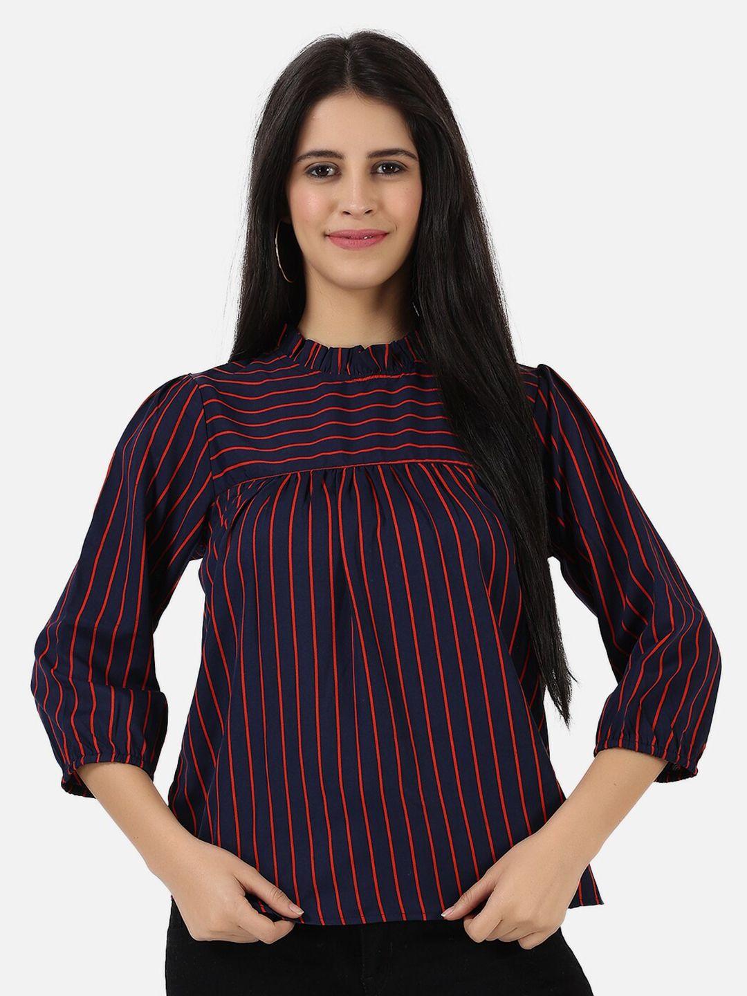 frempy navy blue striped crepe top