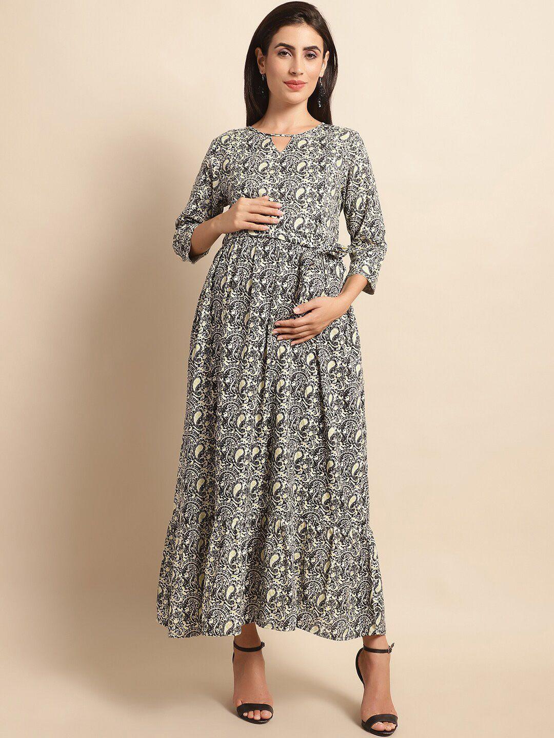 frempy black floral print maternity maxi dress