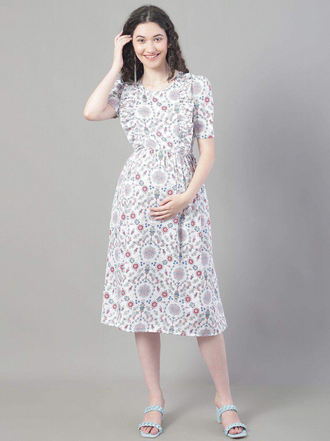 frempy floral print crepe maternity fit & flare midi dress