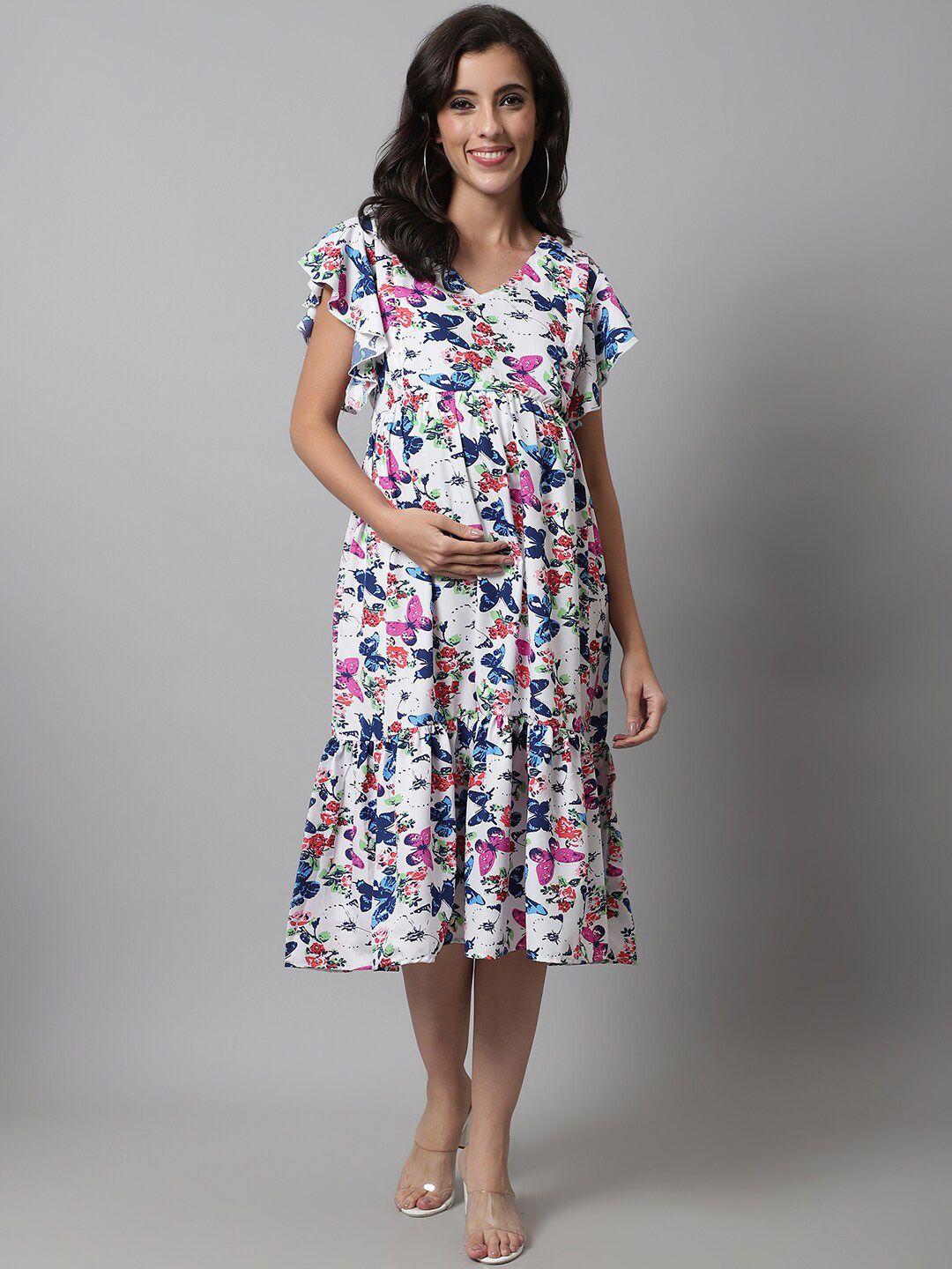 frempy floral print crepe maternity fit & flare midi dress