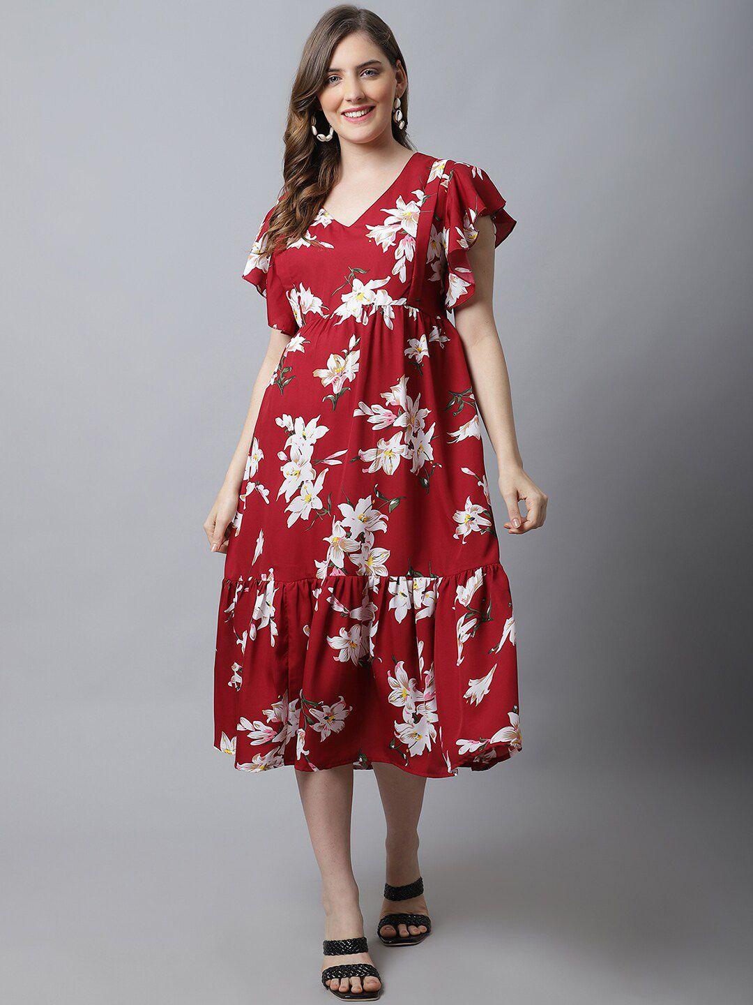 frempy floral print flutter sleeve crepe maternity empire midi dress