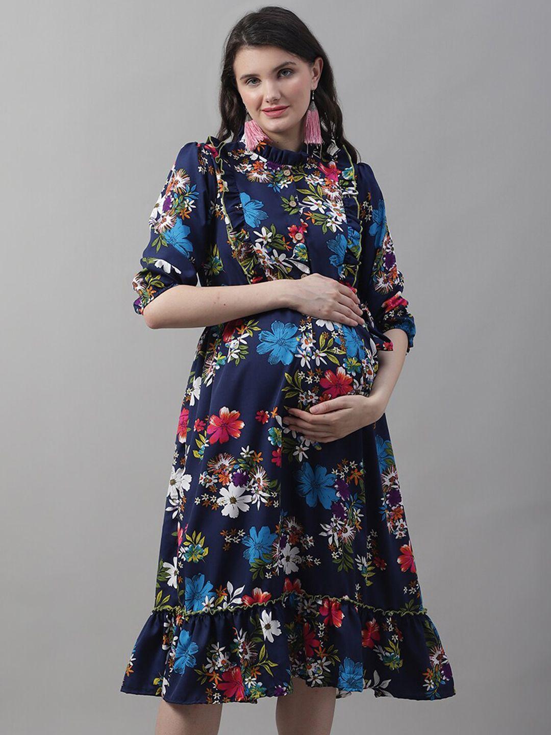 frempy floral printed ruffled maternity fit & flare midi dress