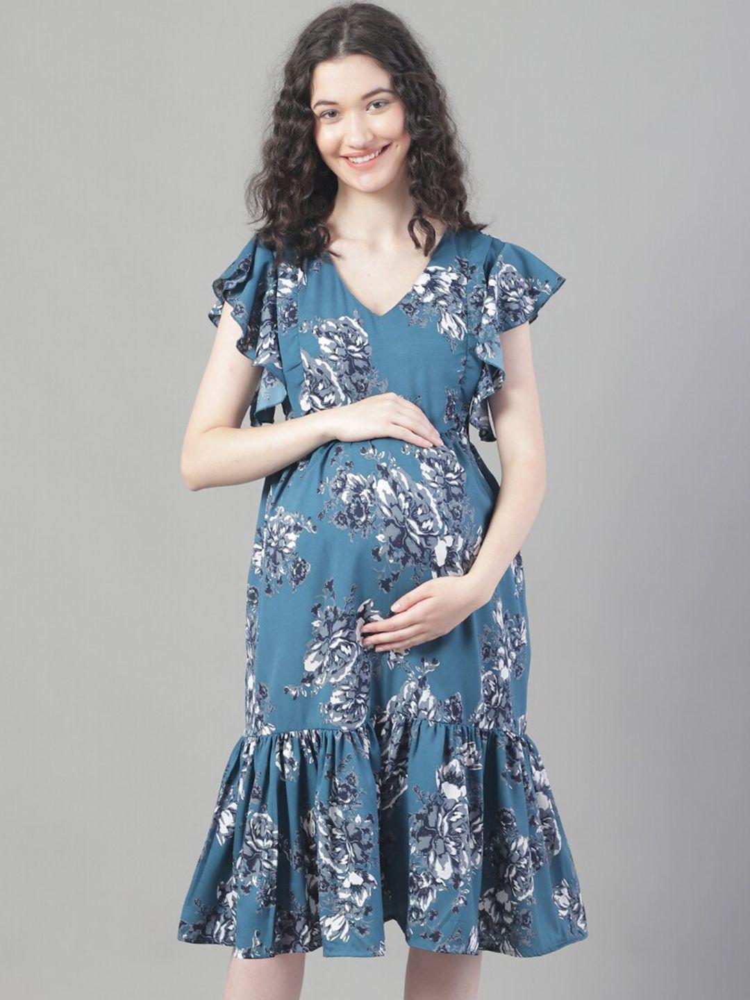 frempy floral printed ruffled maternity fit & flare midi dress