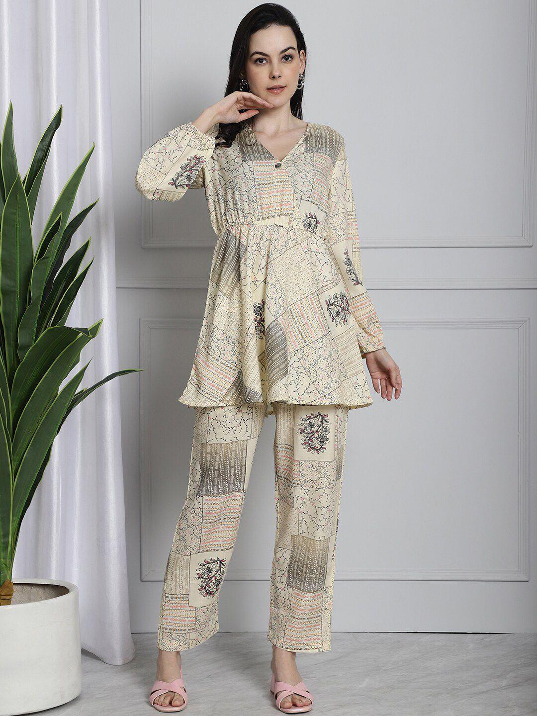 frempy floral printed tunic with trouser co-ords