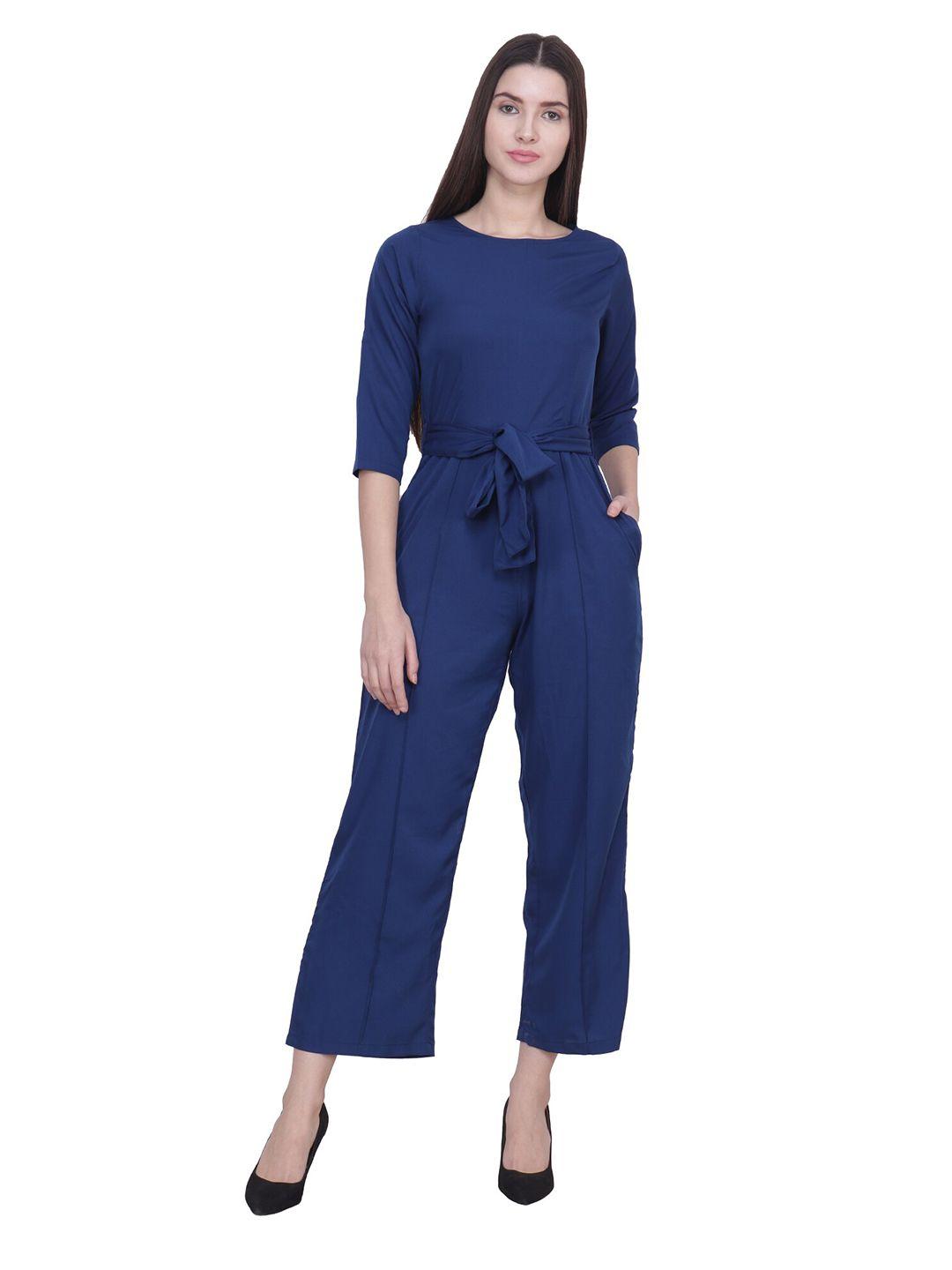 frempy navy blue solid basic jumpsuit