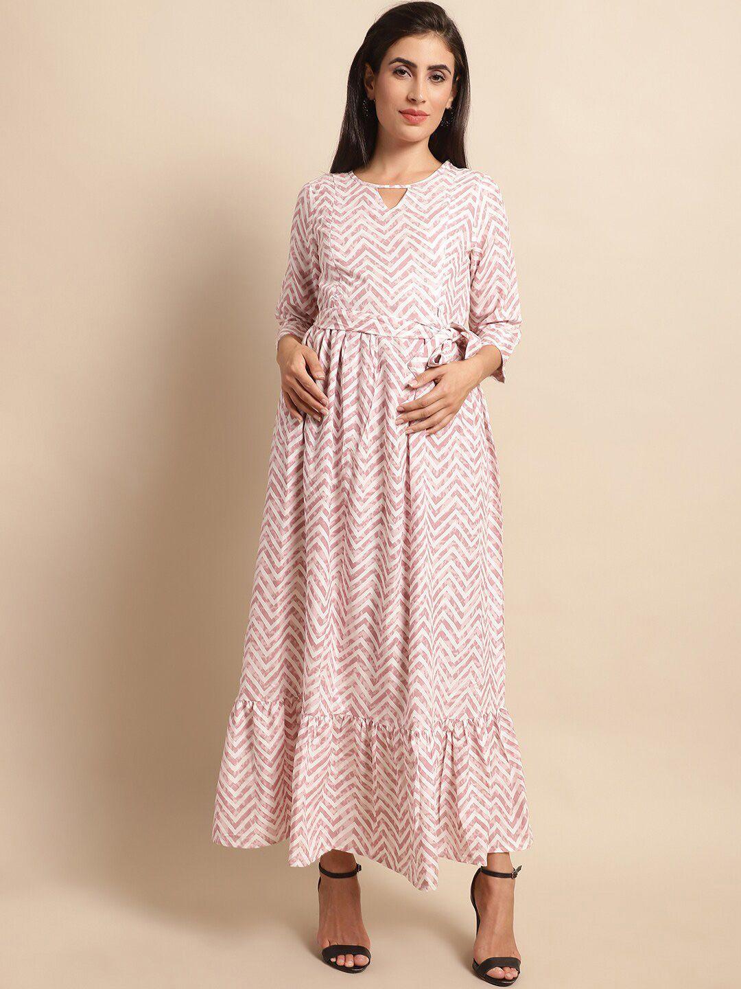 frempy peach-coloured floral print maternity maxi dress