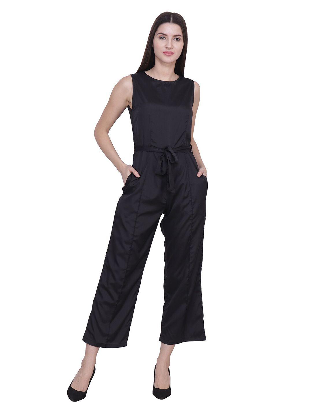 frempy women black solid basic jumpsuit