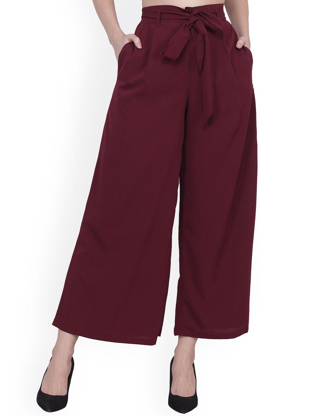 frempy women maroon original solid crepe culottes trousers