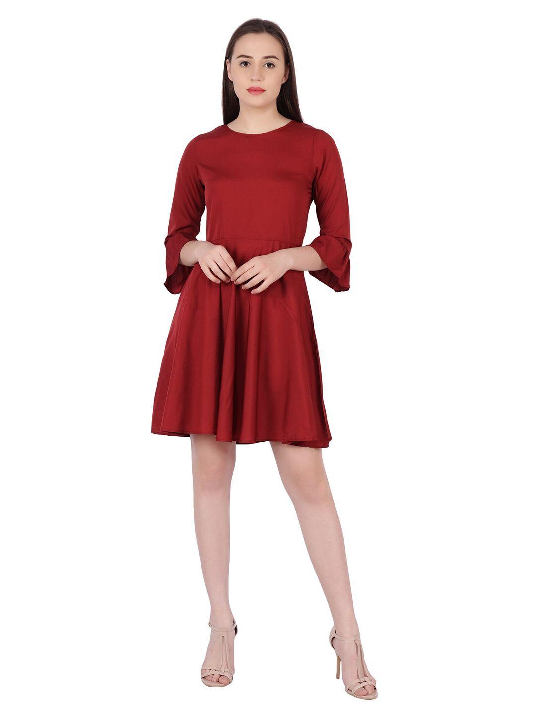 frempy women maroon solid fit & flare dress