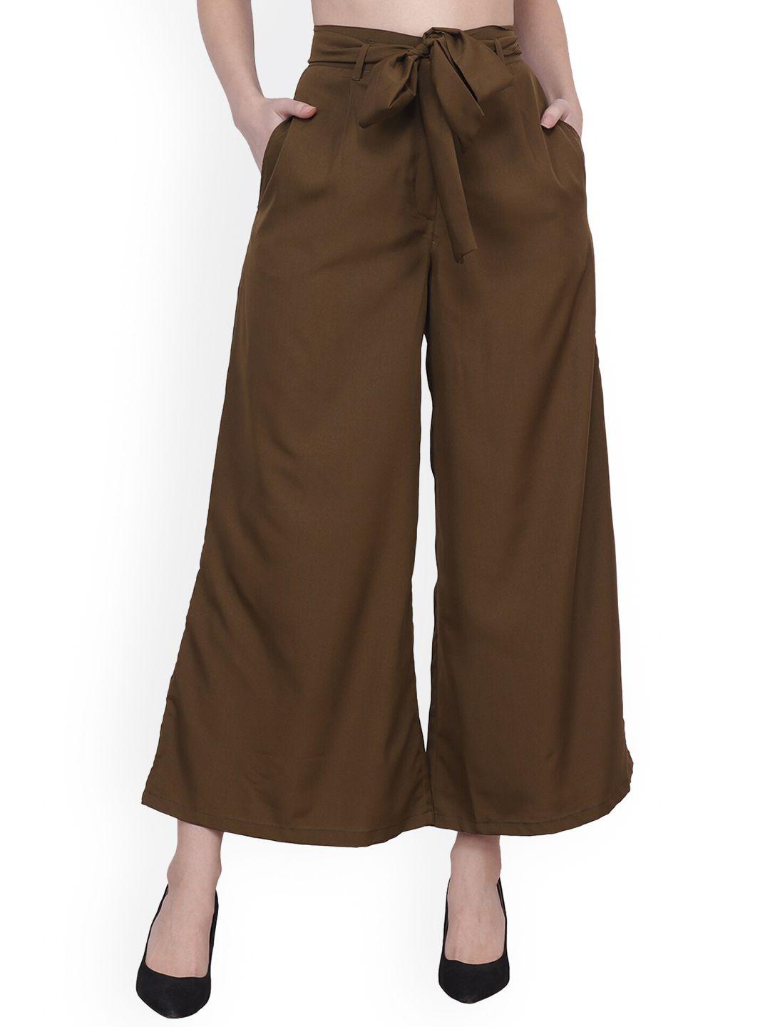 frempy women olive green original pleated culottes trousers