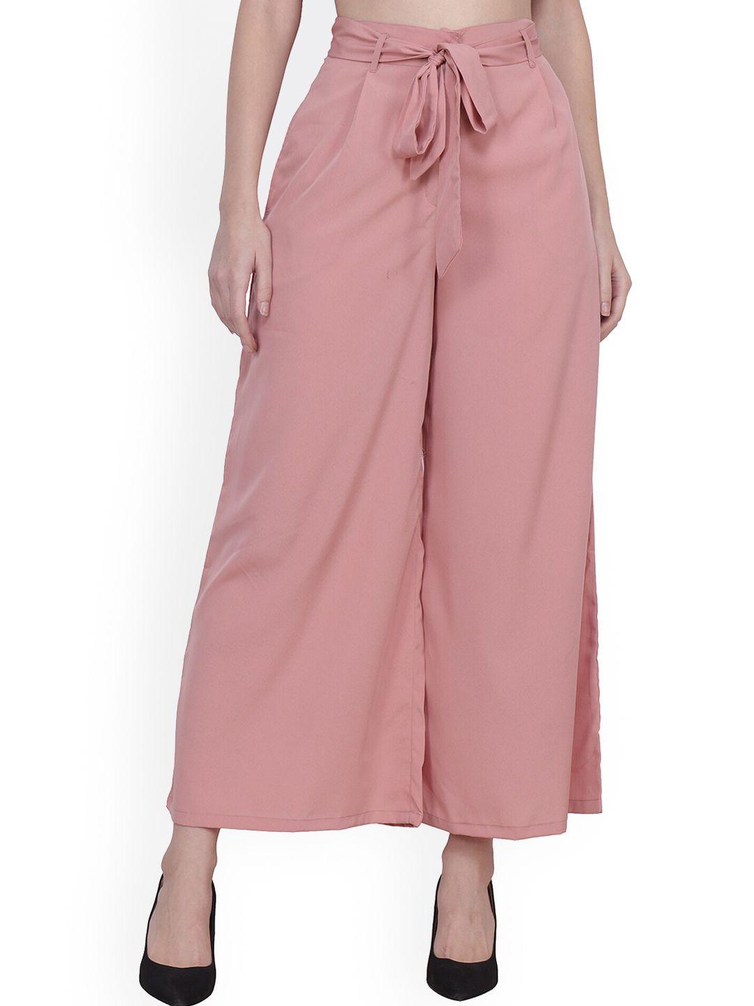 frempy women pink solid original parallel trousers